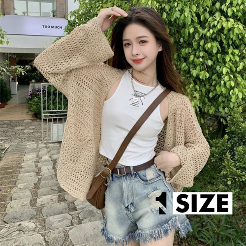 Áo cardigan dệt kim lỗ 2 túi nhẹ mềm theo phong cách sexy bánh bèo đi chơi, dạo biển rất cuốn hút 1SIZESHOP | BigBuy360 - bigbuy360.vn