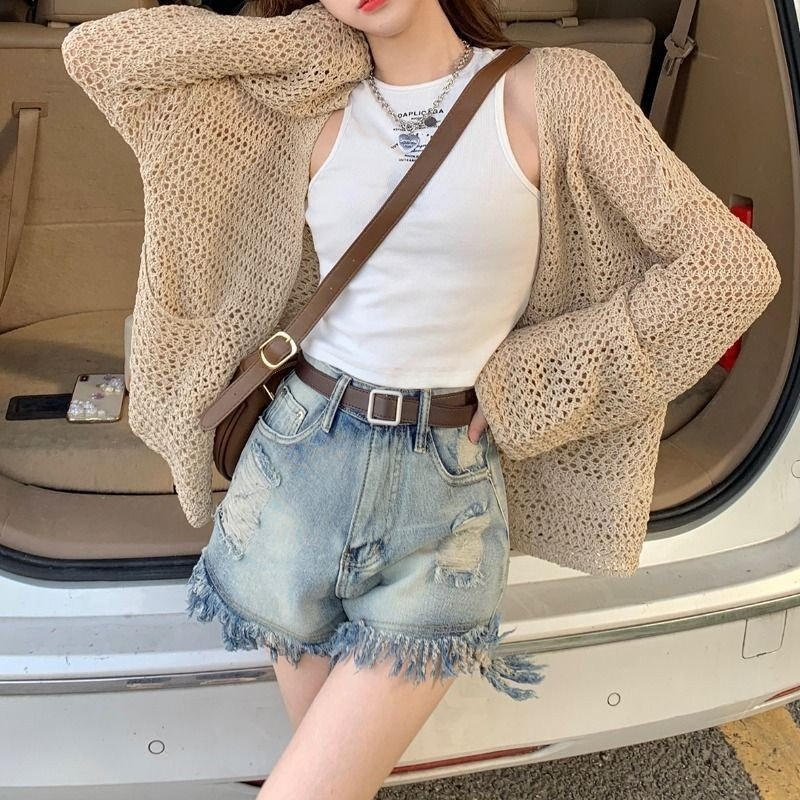 Áo cardigan dệt kim lỗ 2 túi nhẹ mềm theo phong cách sexy bánh bèo đi chơi, dạo biển rất cuốn hút 1SIZESHOP | BigBuy360 - bigbuy360.vn