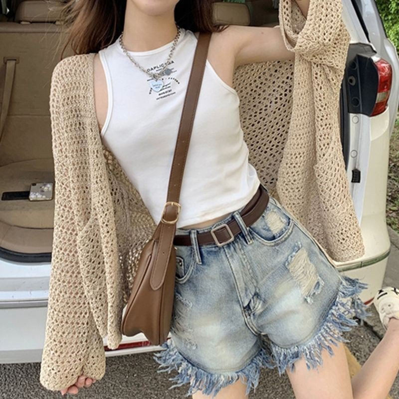 Áo cardigan dệt kim lỗ 2 túi nhẹ mềm theo phong cách sexy bánh bèo đi chơi, dạo biển rất cuốn hút 1SIZESHOP | BigBuy360 - bigbuy360.vn