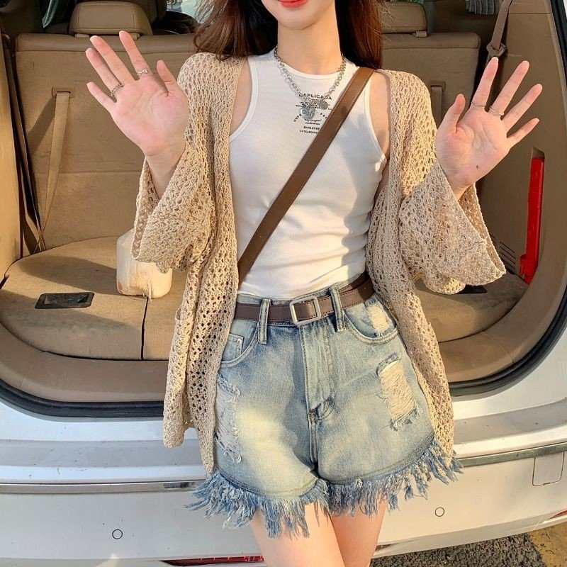 Áo cardigan dệt kim lỗ 2 túi nhẹ mềm theo phong cách sexy bánh bèo đi chơi, dạo biển rất cuốn hút 1SIZESHOP | BigBuy360 - bigbuy360.vn