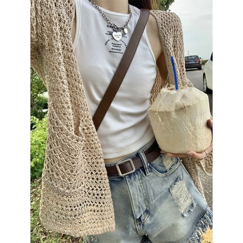 Áo cardigan dệt kim lỗ 2 túi nhẹ mềm theo phong cách sexy bánh bèo đi chơi, dạo biển rất cuốn hút 1SIZESHOP | BigBuy360 - bigbuy360.vn