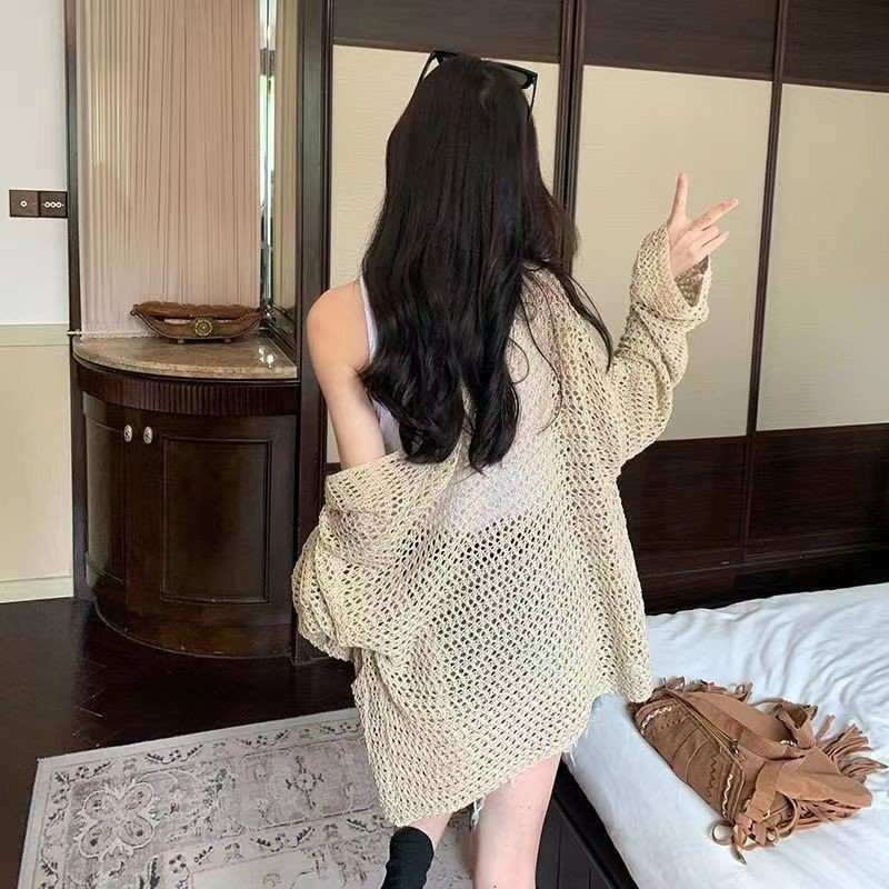 Áo cardigan dệt kim lỗ 2 túi nhẹ mềm theo phong cách sexy bánh bèo đi chơi, dạo biển rất cuốn hút 1SIZESHOP | BigBuy360 - bigbuy360.vn