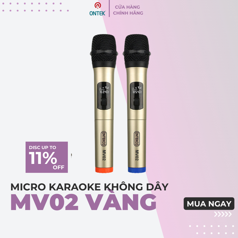 Micro Karaoke Không Dây MV02 Vàng Dùng Cho Mọi Loa Kéo, Âm Ly - Hát Êm