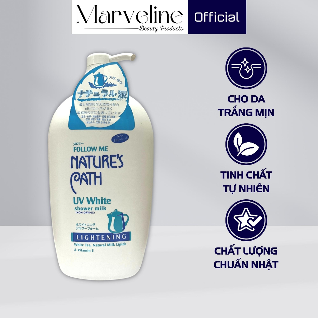 Sữa tắm dưỡng da làm trắng da thiên nhiên Nhật Bản Follow Me Nature's Path - UV White tinh chất sữa 1000 ml