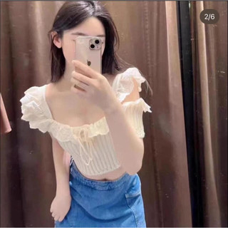 Áo mongtoghi hở vai thắt nơ hàng xuất Zara