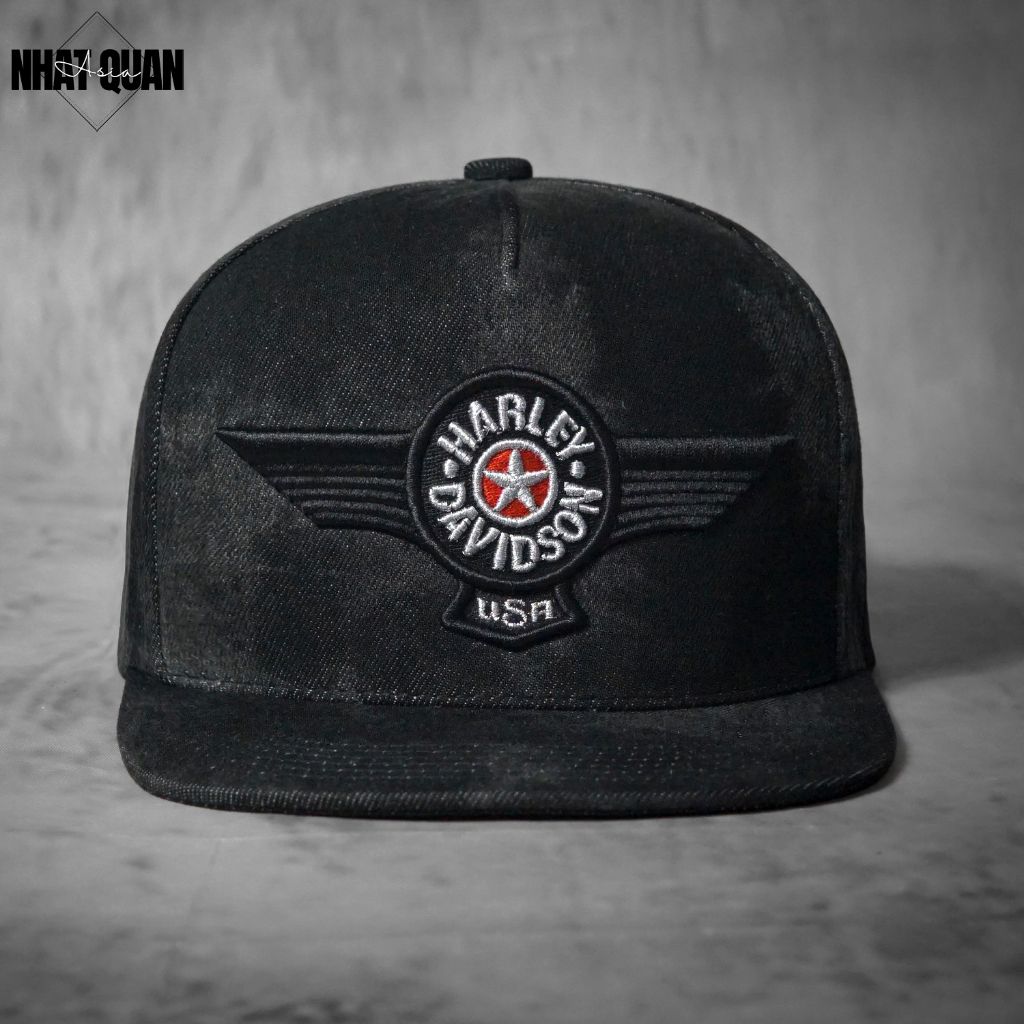 Mũ nón lưỡi trai snapback Harley Davidson xám jeans wash thời trang cao cấp form đẹp cá tính