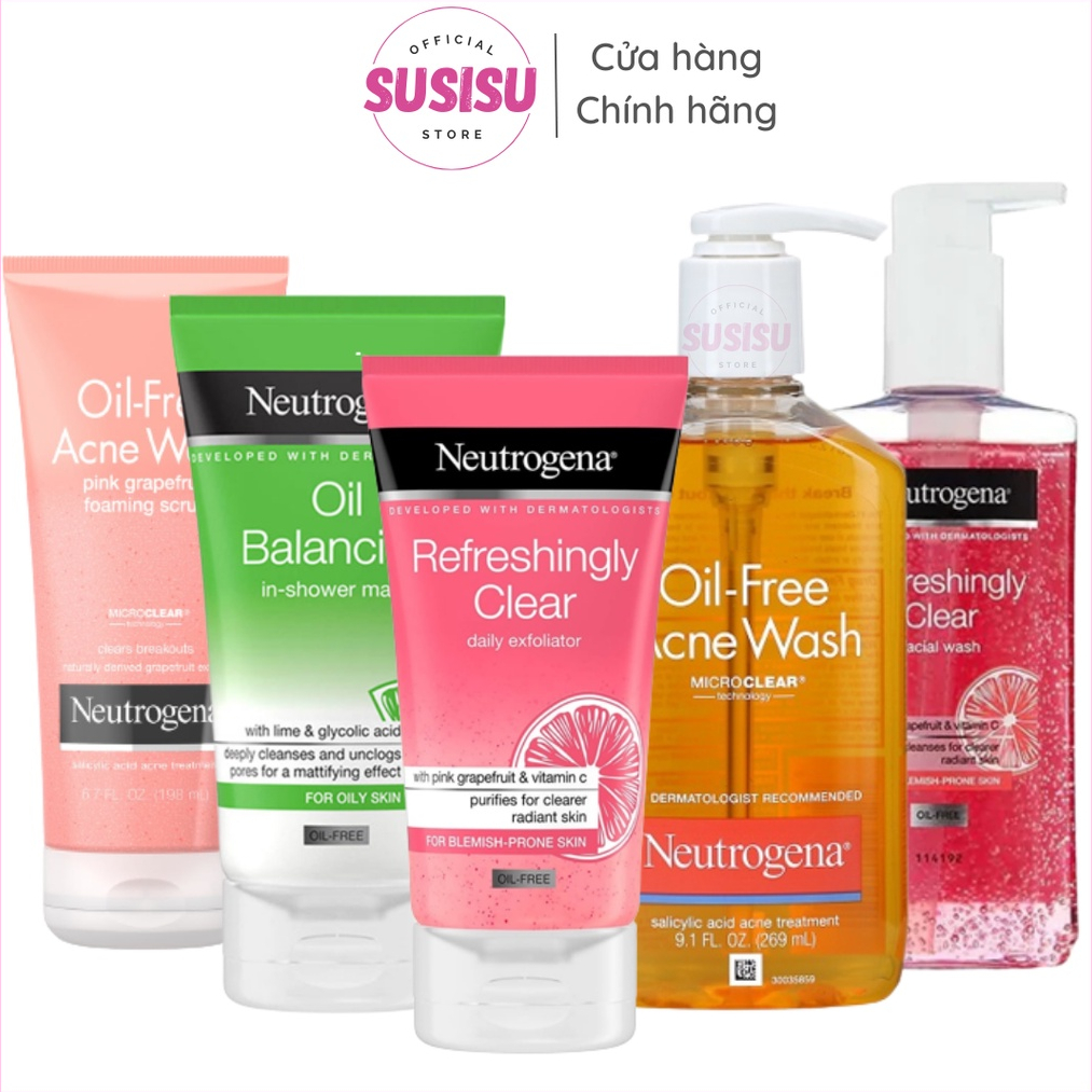 Sữa Rửa Mặt Neutrogena Oil-Free Acne Wash 198ml/269ml SRM tẩy tế bào chết Neutrogena Oil Balancing | Refreshingly Clear