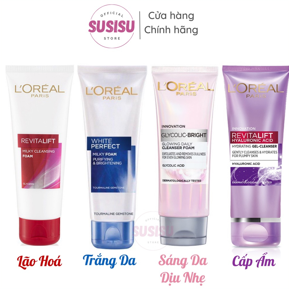 Sữa Rửa Mặt Loreal White Perfect| Glycolic-Bright| Revitalift Hyaluronic Acid| Revitalift Glycerin 100ml|SRM L oreal