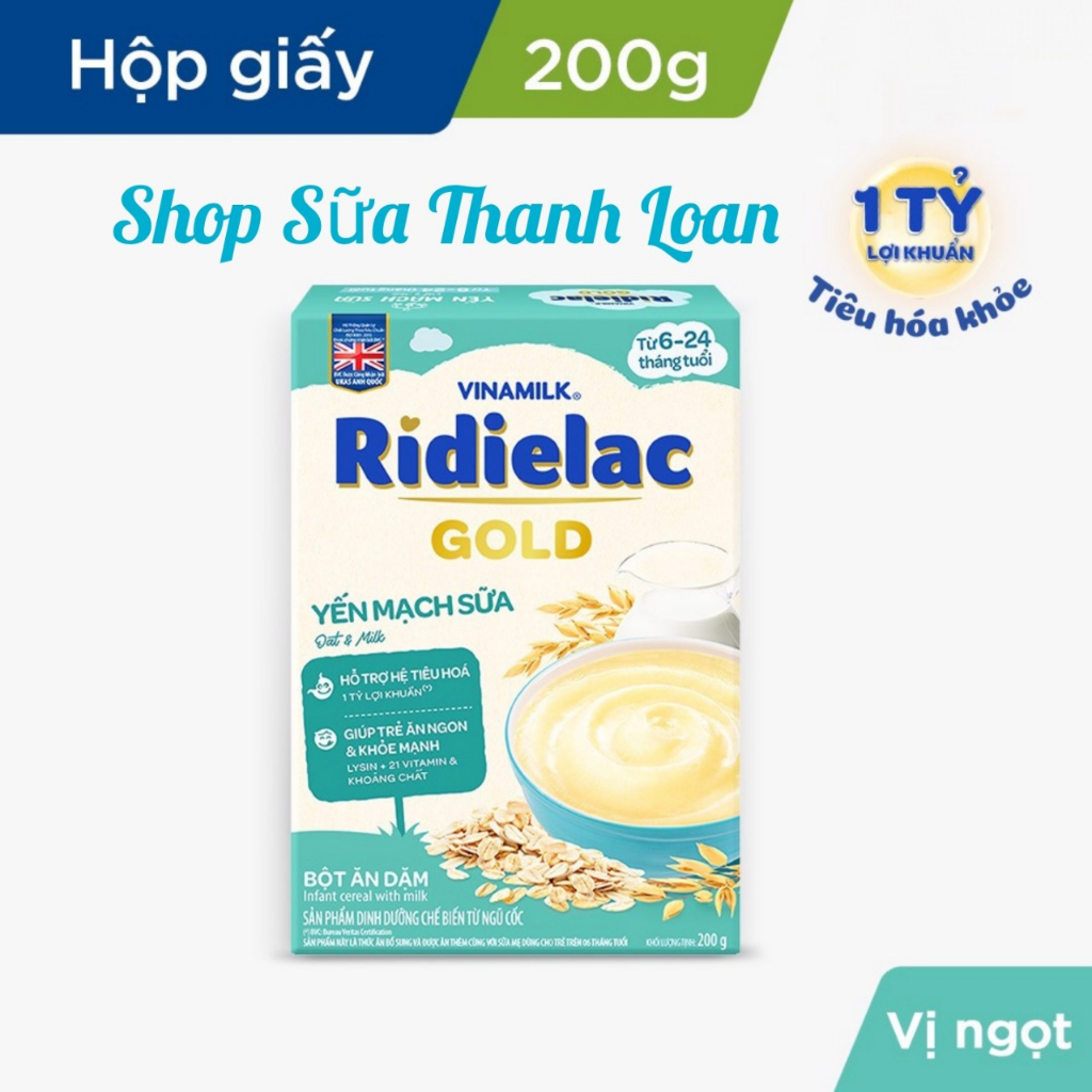 [HSD T8-2025] [Mẫu Mới] Bột Ăn Dặm RIDIELAC GOLD Yến mạch sữa - Hộp Giấy 200g.