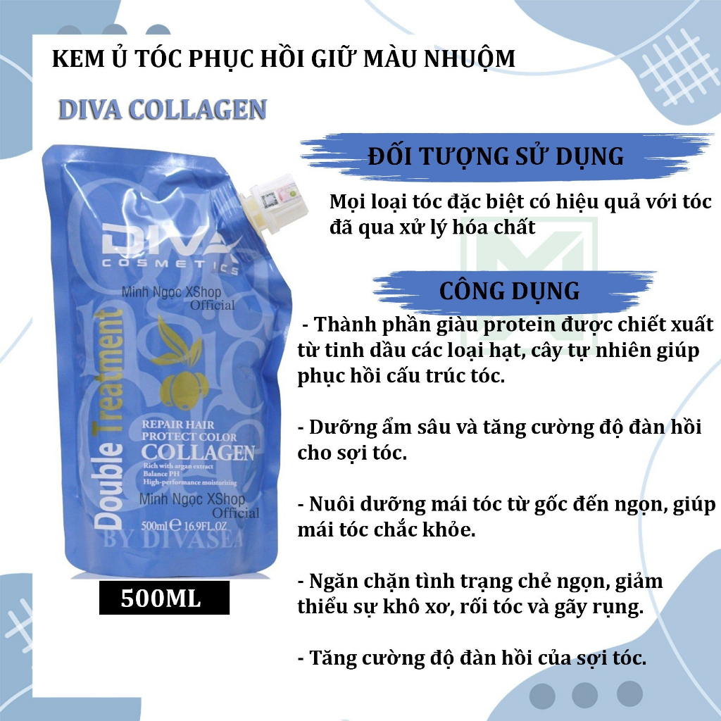 Kem ủ tóc, dầu hấp phục hồi Collagen Diva Protect Color 500ML chính hãng moc