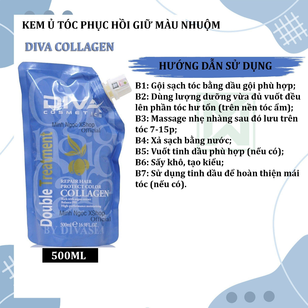 Kem ủ tóc, dầu hấp phục hồi Collagen Diva Protect Color 500ML chính hãng moc