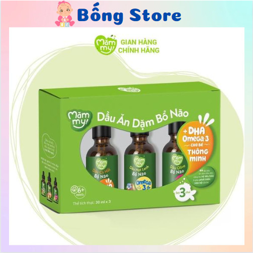 Combo 3 dầu ăn dặm bổ não Mămmy, dầu Olive bổ não, dầu cá hồi bổ não, dầu hạt lanh bổ não, mỗi loại 