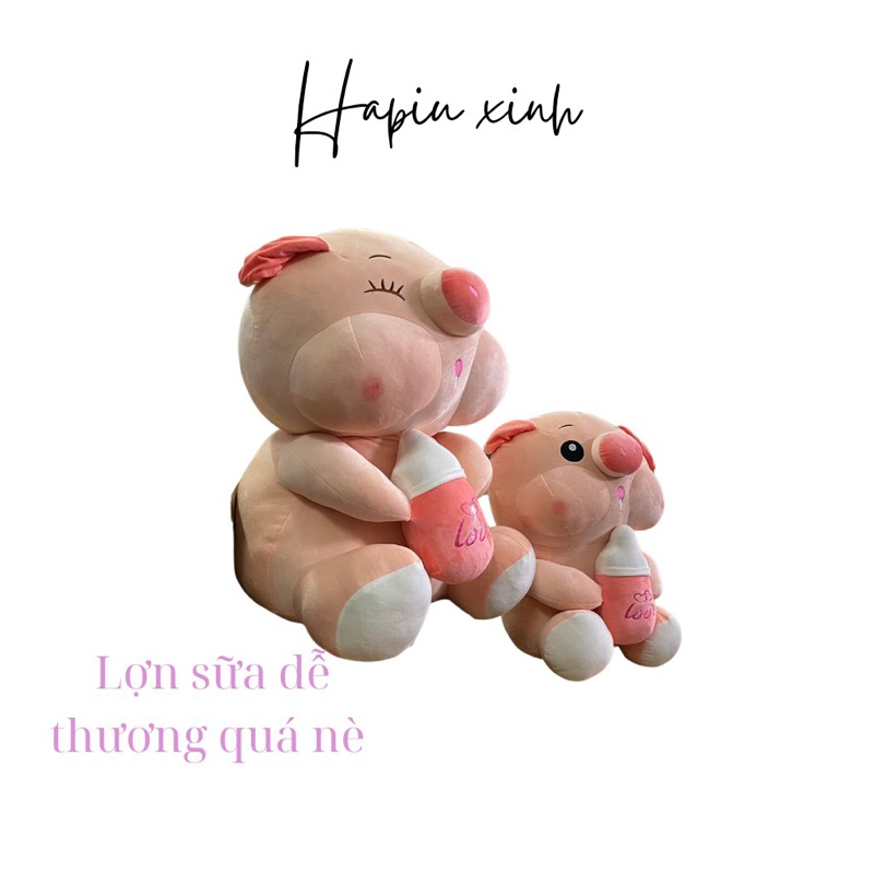 Gấu nhồi bông heo ôm bình sữa thú bông lợn bú bình cao cấp đủ cỡ 30cm 60cm 80cm