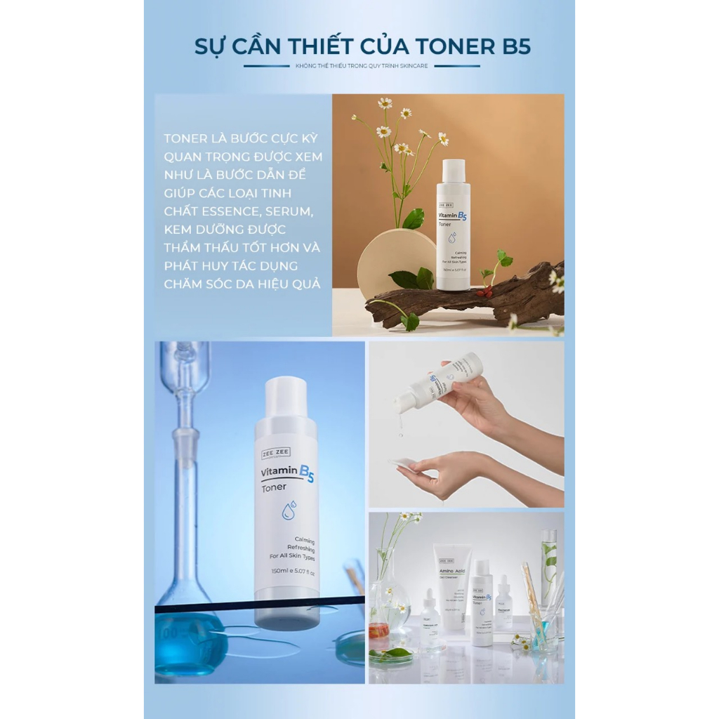 Nước Cân Bằng Cấp Ẩm Mềm Mịn Da ZEE ZEE Toner Vitamin B5 Trà Xanh Cúc La Mã