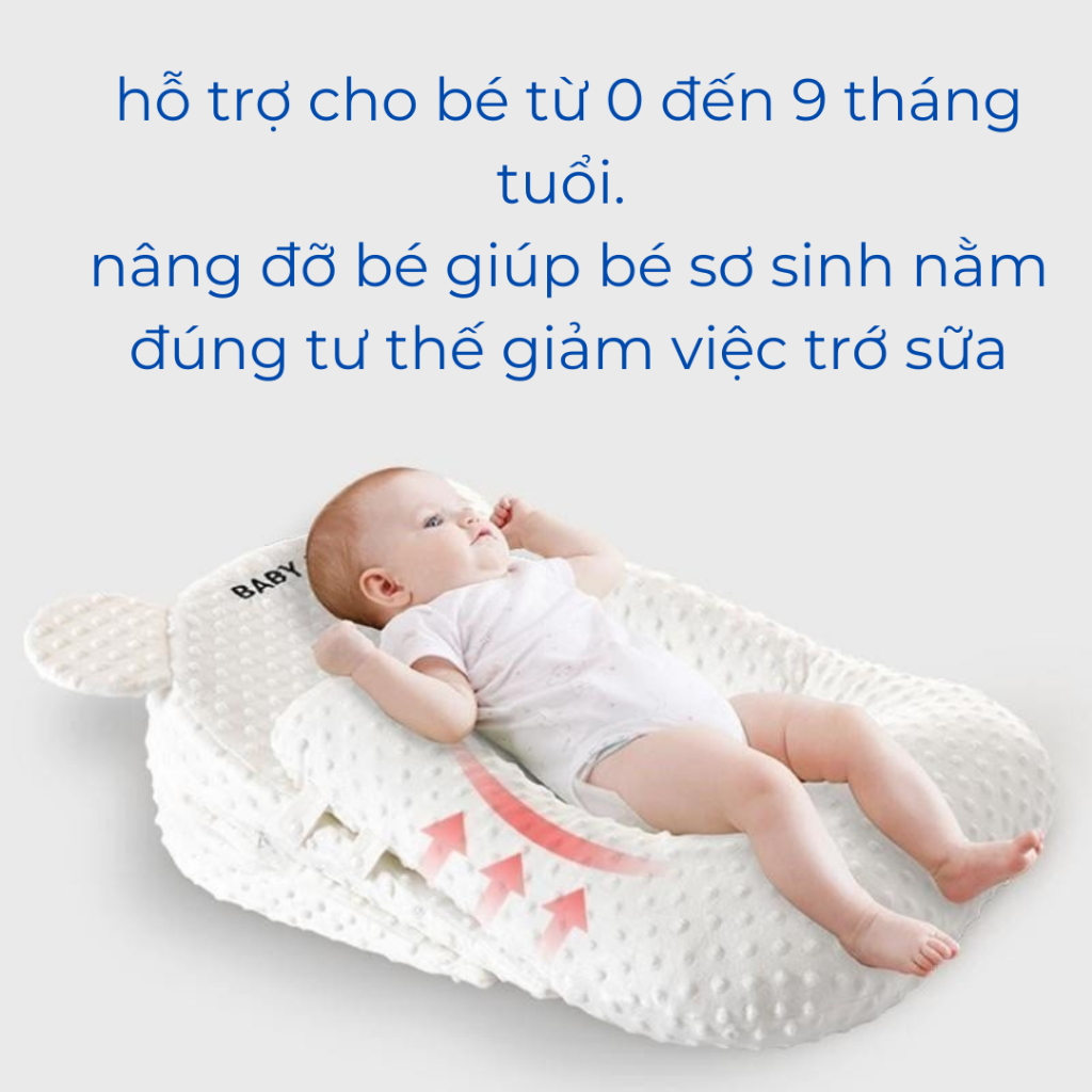 Gối chống trào ngược cho bé cao cấp LOVE BABY vải polyester lõi cao su non