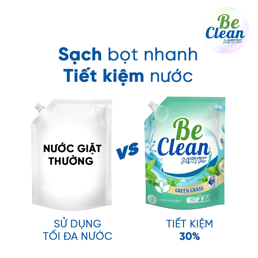 Nước Giặt Be Clean 3600ML Trọn Bộ Hương Phấn Hồng, Hương Phương Đông, Hương Cỏ Xanh