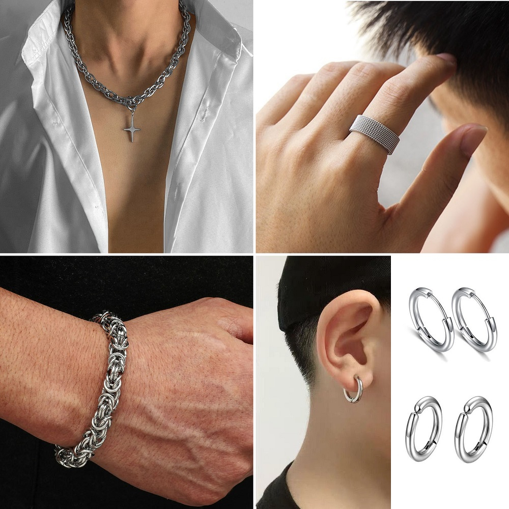 (Tặng khuyên 12mm) Combo V7 Dây chuyền ngôi sao xoắn lồng + Lắc tay xoắn lồng + Nhẫn lưới co dãn cực chất