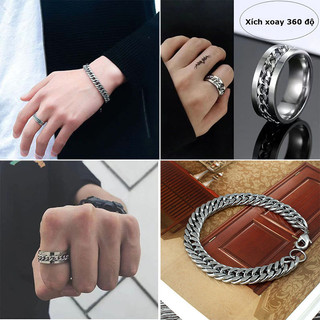 Combo V6 Lắc tay dây xích + nhẫn dây xích xoay cực chất