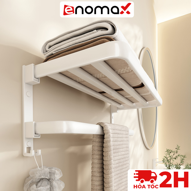Giá treo khăn phòng tắm Enomax kèm thanh treo quần áo dán tường, chất liệu nhôm hàng không cao cấp, Bảo hành 10 năm