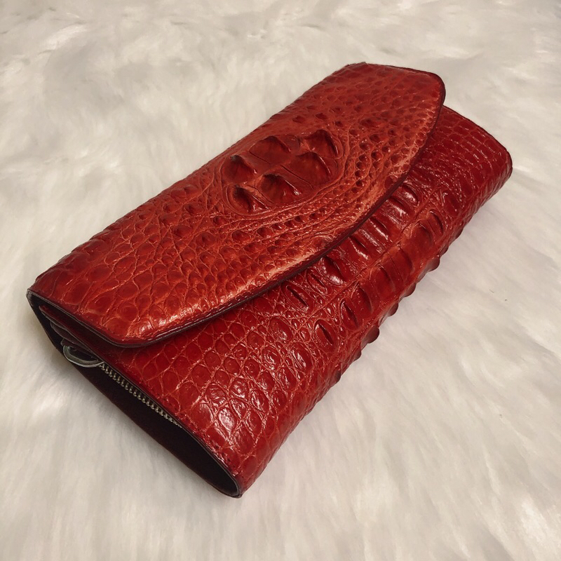 Clutch nữ, ví đeo vai, da cá sấu thật, màu đỏ cam, kích thước 25cm-14cm