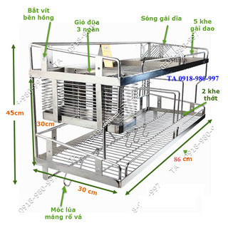 Kệ úp chén dĩa inox 304 bắt vít treo tường âm tủ, kệ để chén bát dao thớt đũa đa năng KDN3086