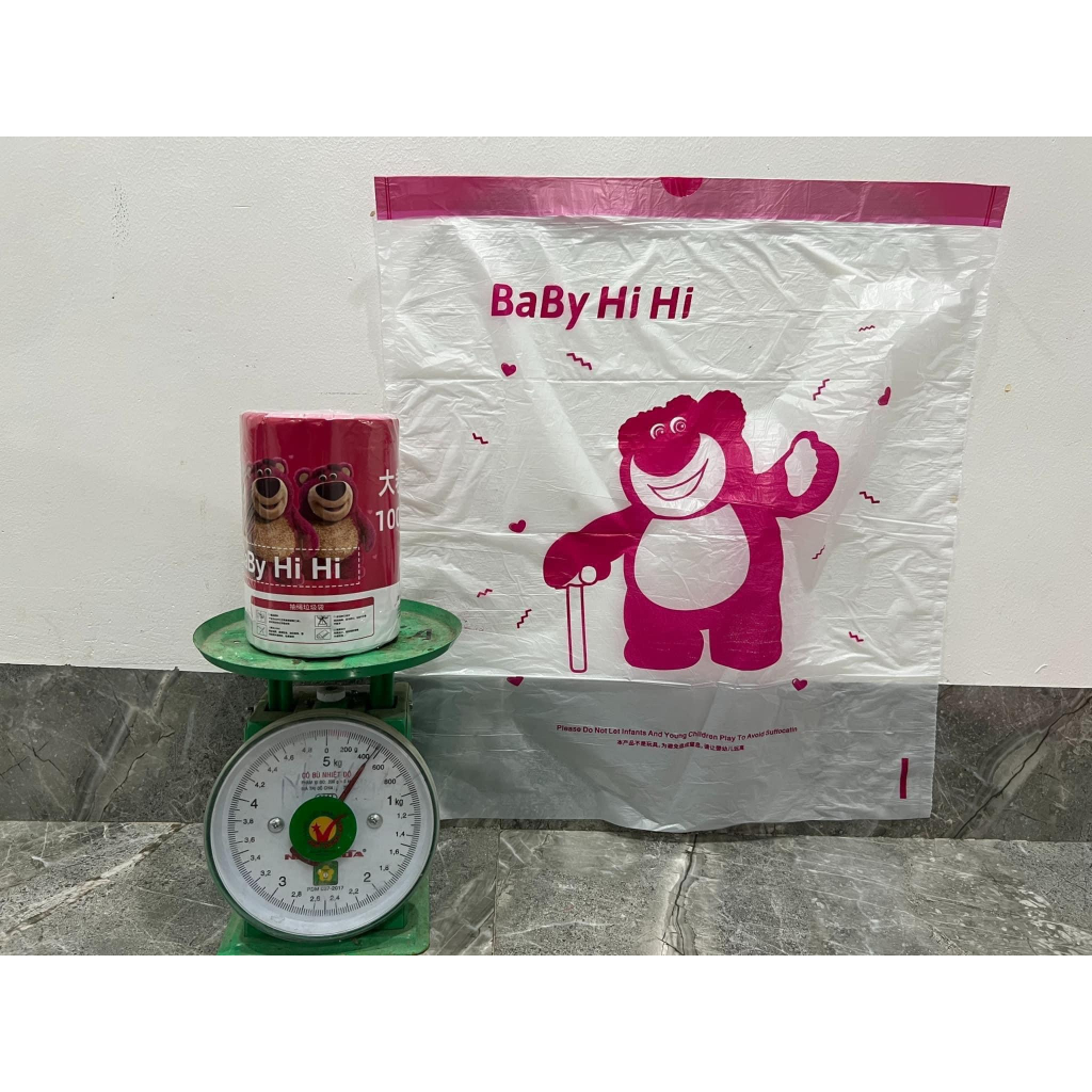 Túi đựng rác dây rút Gấu Dâu Baby HiHi chống rò rỉ nước cuộn 100 túi size 44*55Cm