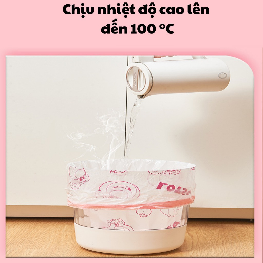 Túi đựng rác dây rút Gấu Dâu Baby HiHi chống rò rỉ nước cuộn 100 túi size 44*55Cm