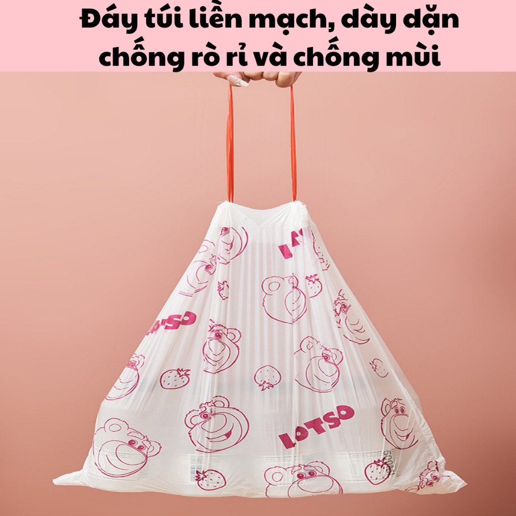 Túi đựng rác dây rút Gấu Dâu Baby HiHi chống rò rỉ nước cuộn 100 túi size 44*55Cm