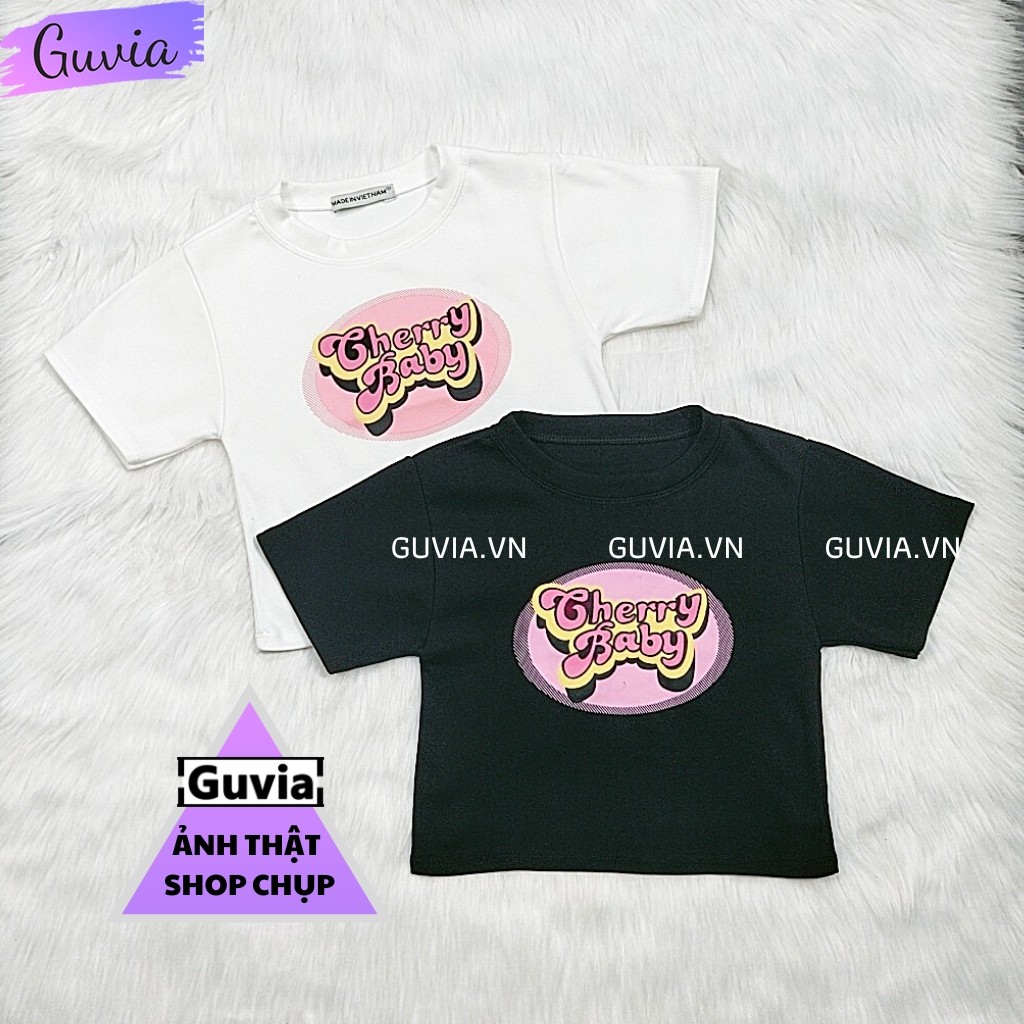 Áo Croptop Ôm Body Nữ CHERRY BABY Cổ Tròn Tay Ngắn, Áo Thun Croptop Kiểu In Họa Tiết GUVIA CR86