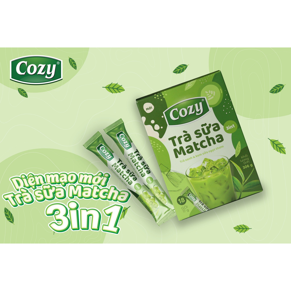 Bột Trà Xanh Sữa Matcha Hòa Tan Cozy Hộp 18 gói