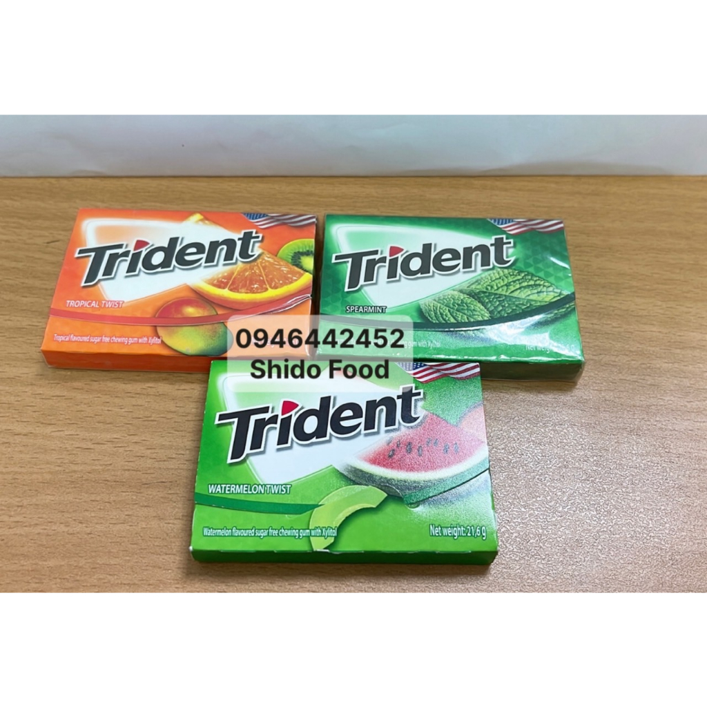 3 Loại Kẹo gum Trident 21.6gr Spearmint-Water Melon-Tropical Twist