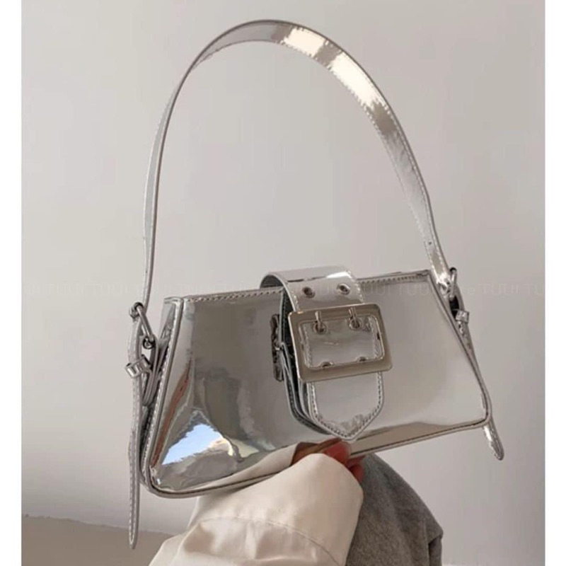 Túi xách nữ đeo vai da bóng khuy gài vuông to thời trang hottrend Mã 2 Bảo Ngọc