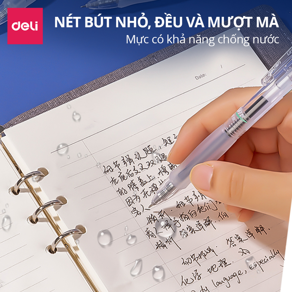Bút bi nước bút gel bút mực bấm văn phòng Deli mực đen ngòi 0.35mm học sinh mực đều, ngòi nhỏ có ruột thay thế - 1 chiếc