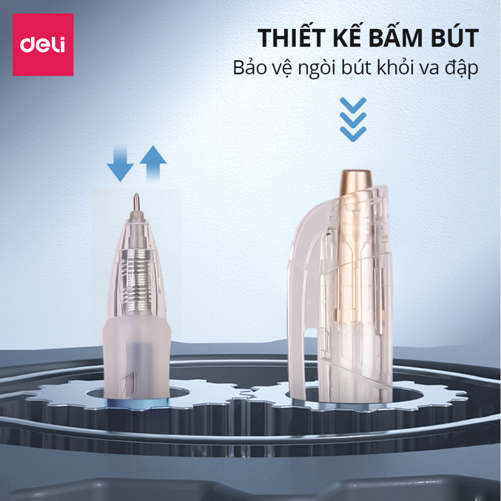 Bút bi nước bút gel bút mực bấm văn phòng Deli mực đen ngòi 0.35mm học sinh mực đều, ngòi nhỏ có ruột thay thế - 1 chiếc