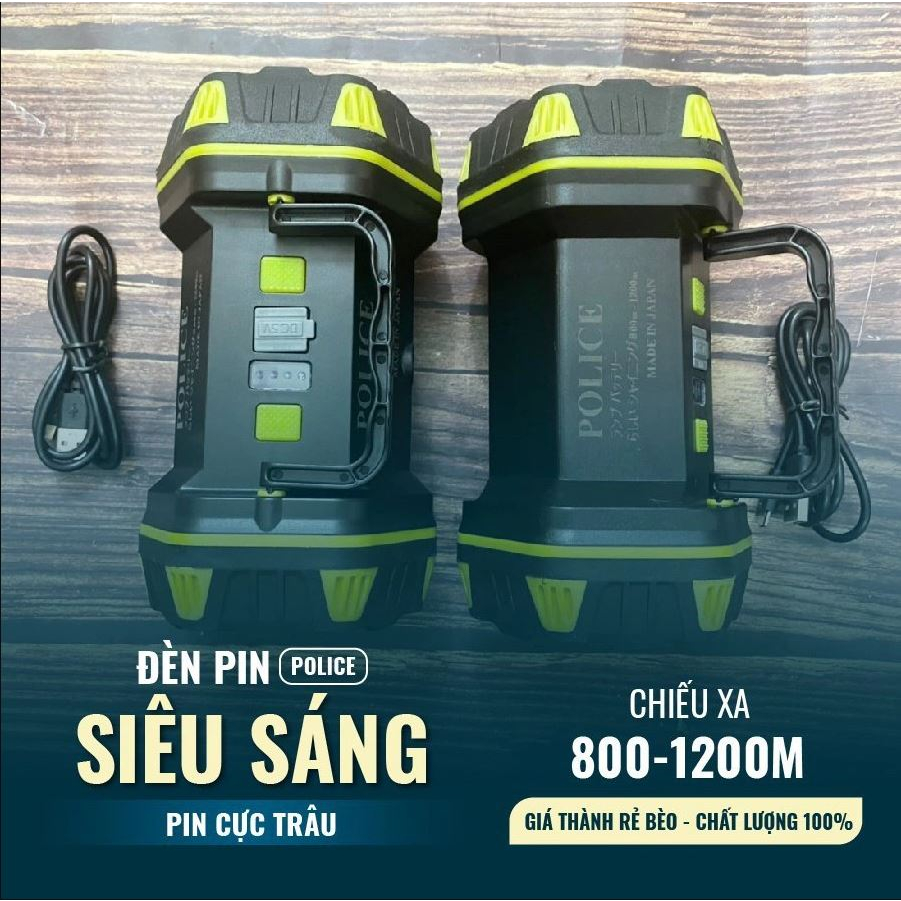 ĐÈN PIN ĐA NĂNG POLICE CẦM TAY KIÊM PIN SẠC DỰ PHÒNG SIÊU SÁNG PIN CỰC TRÂU