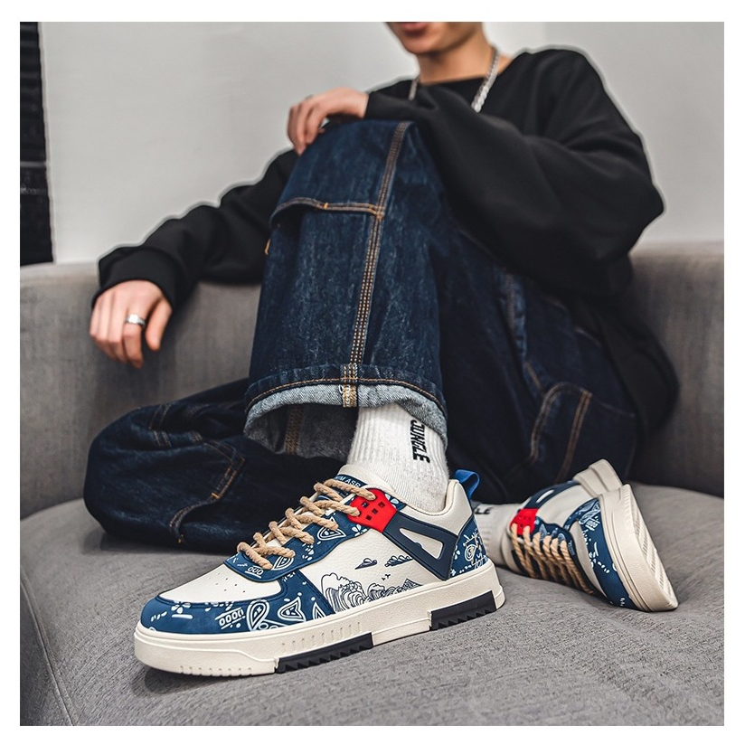 Giày sneaker nam thể thao thời trang hoạ tiết Cơn Sóng phong cách vintage lên chân cực chất dễ phối đồ TH-67