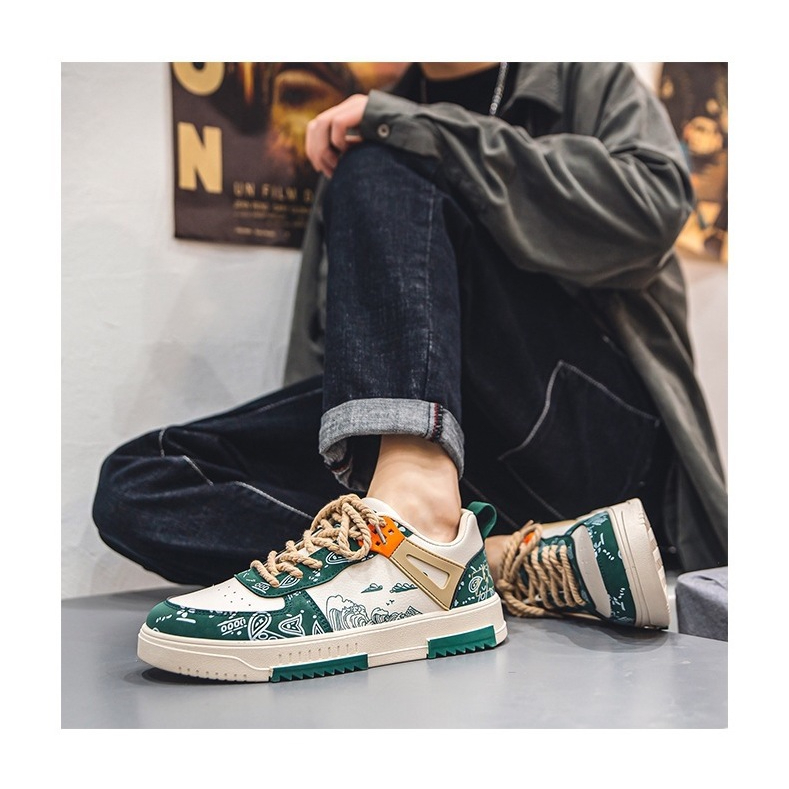 Giày sneaker nam thể thao thời trang hoạ tiết Cơn Sóng phong cách vintage lên chân cực chất dễ phối đồ TH-67