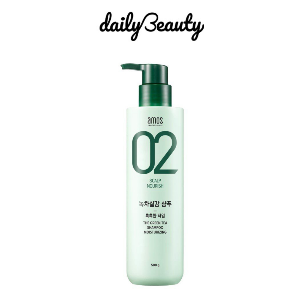 Dầu gội ngăn rụng tóc AMOS PROFESSIONAL da đầu khô The Greentea Shampoo Moist 500ml Daily Beauty Official