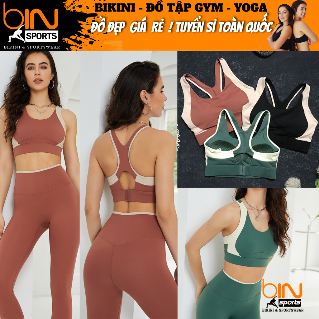 Aó tập gym yoga thể thao nữ, áo bra thun lì mịn cao cấp khóa móc cài mút đúc Bin Sports A261