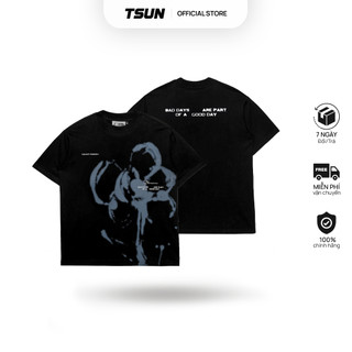 Áo thun tsun florence tee - đen - - in - thêu tay áo