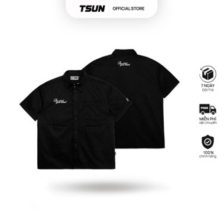 Áo Sơ Mi Kaki Basic Màu Đen Chi tiết Thêu - Brand TSUN Chính Hãng OversizeShirt, UNISEX, Streetwear, Local Brand