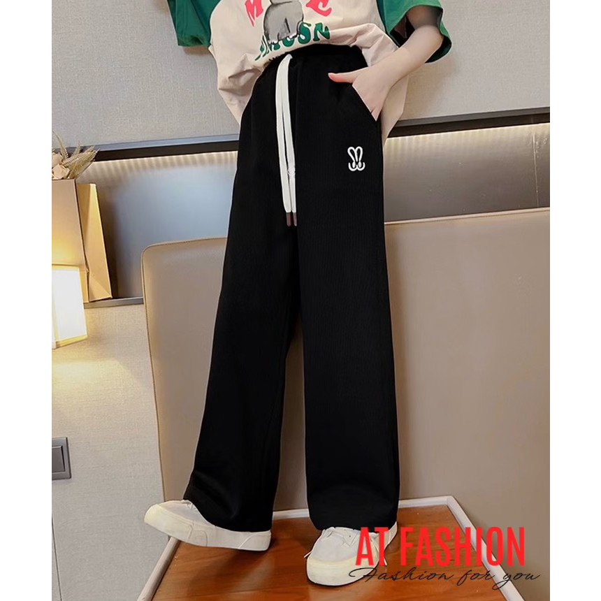 Mcbb 9-24 kg 100% vải cotton quần suông cho bé gái quần dài bé gái quần ống rộng cho bé gái lưng cao đen trắng be trẻ em