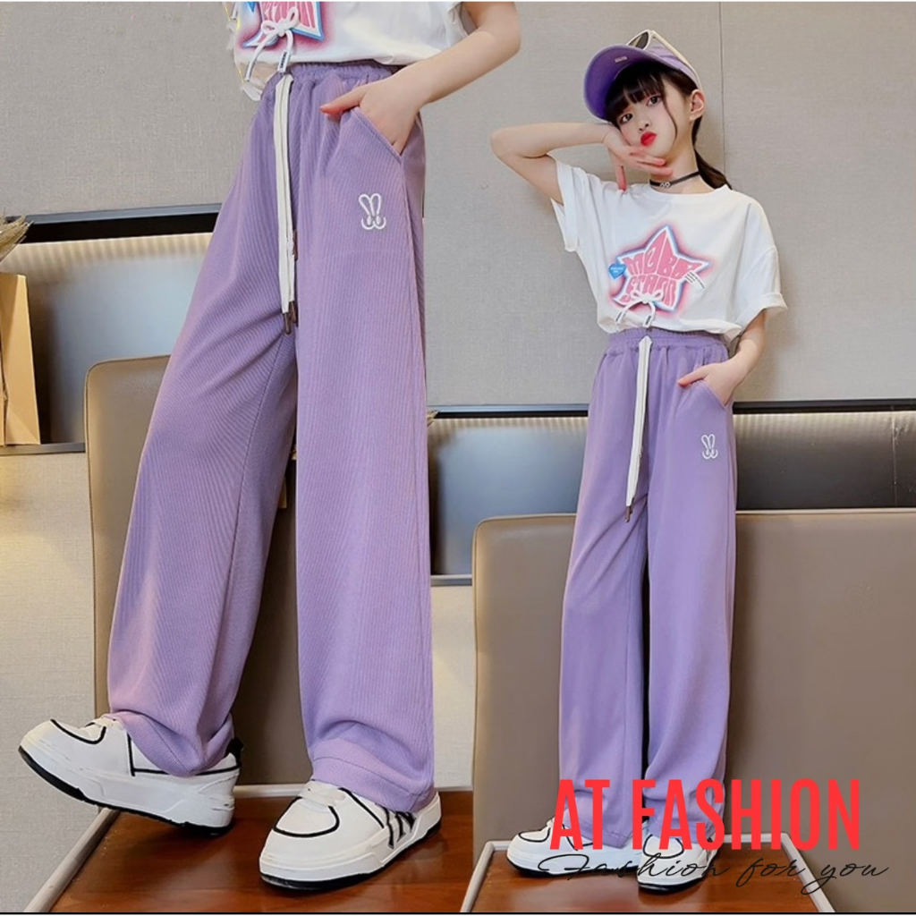 Mcbb 9-24 kg 100% vải cotton quần suông cho bé gái quần dài bé gái quần ống rộng cho bé gái lưng cao đen trắng be trẻ em