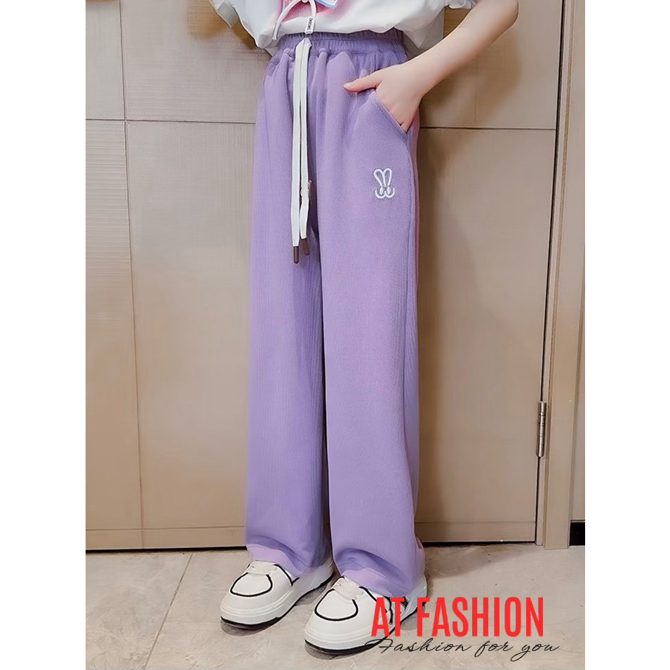 Mcbb 9-24 kg 100% vải cotton quần suông cho bé gái quần dài bé gái quần ống rộng cho bé gái lưng cao đen trắng be trẻ em