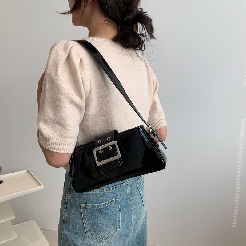 Túi xách nữ đeo vai da bóng khuy gài vuông to thời trang hottrend Mã 2 Bảo Ngọc