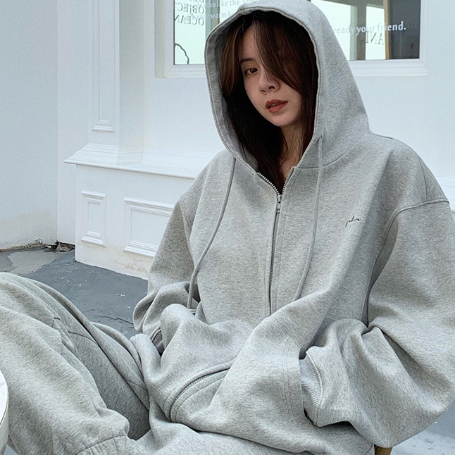 Áo khoác nữ hoodie zip kéo khóa mùa đông màu bé xám đen, áo hoodie nữ khoác ngoài nỉ bông có mũ rộng hàn quốc  EXOZEM