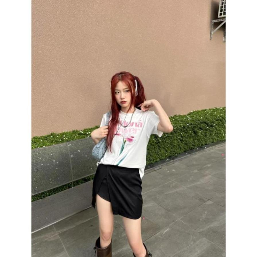 Áo thun baby tee in hoa MONÁ - FLEUR TRẮNG, Form Baby Tee