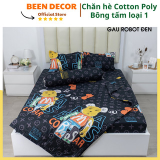 Bộ Set 5 món ga drap giường poly, ga trải giường + 2 vỏ gối nằm +1 chăn hè + 1 vỏ gối ôm Beendecor Mẫu gấu Robot