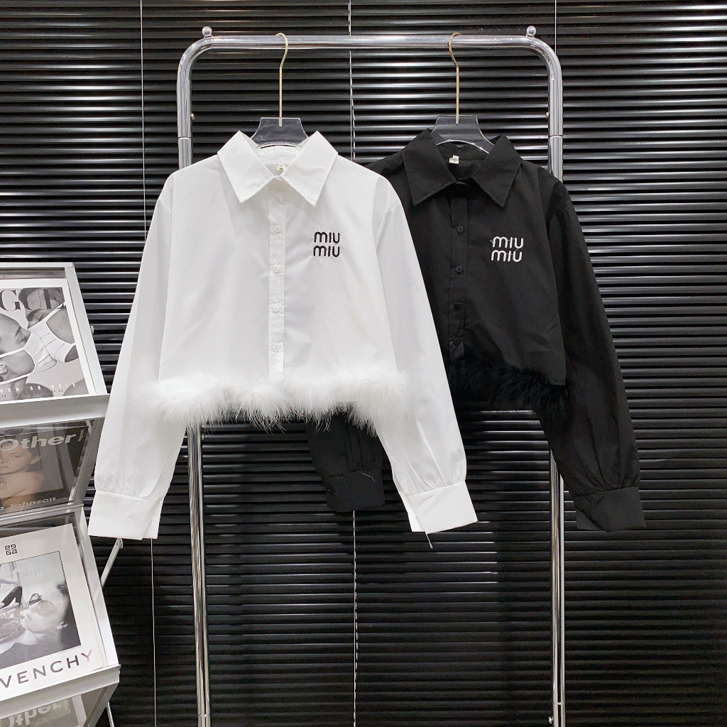 Áo Sơmi Miumiu Thêu Ngực Chất Thô Nến Dáng Crotop May Lông Thỏ Gấu Chanh Sả Moonyhanoi HT