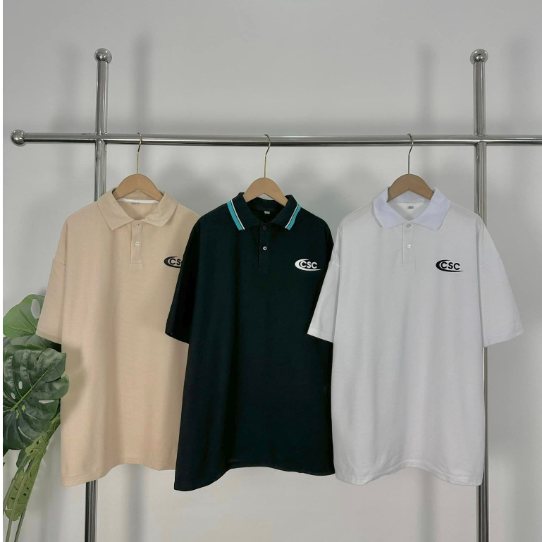 Áo polo nam nữ CSC oversize , áo thun có cổ form rộng unisex , tee basic premium cotton 100% - Gin Store